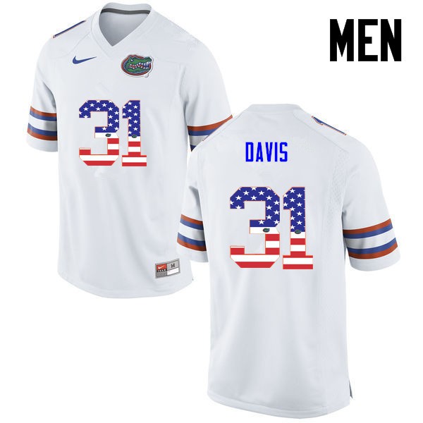 Florida Gators Men #31 Shawn Davis College Football USA Flag Fashion White